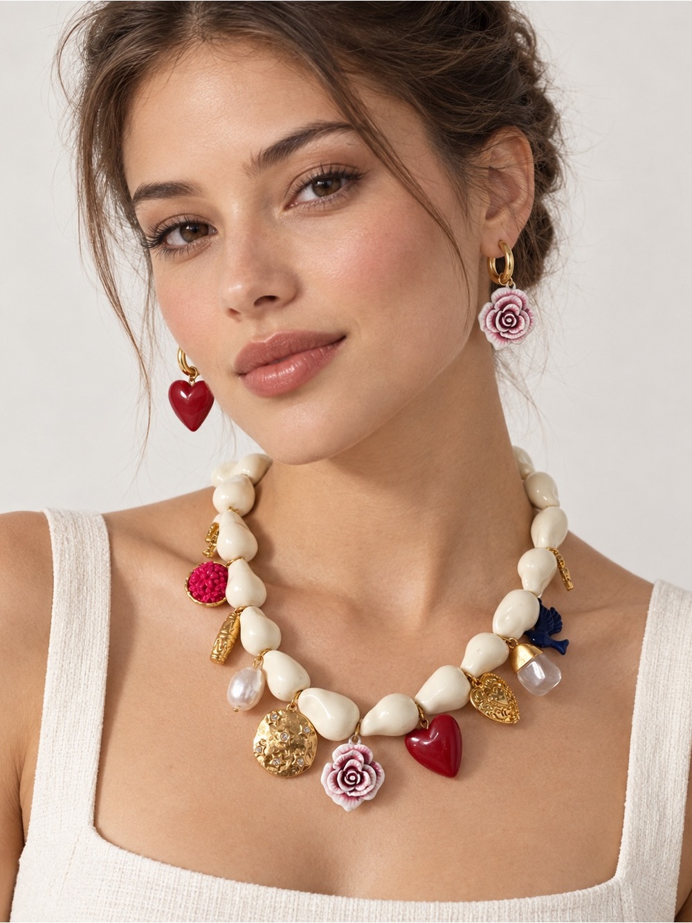 Zara Statement Charm Necklace & Mismatched Hoop Earrings Set